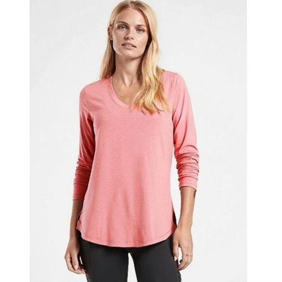 Athleta Pink Essential V Neck Long Sleeve Top - Picture 1 of 4